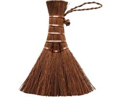 Mini Palm Bezem - Handveger - Bureau Reinigen - Handgebonden Borstels - 14 cm - Bruin