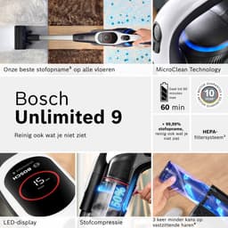 Bosch - Unlimited 9 - BBS931WBA - Steelstofzuiger - Wit — thumbnail 3