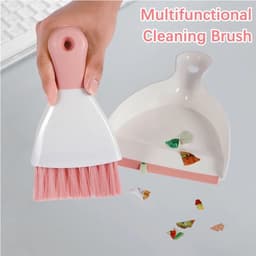 Mini stoffer blik - Kleine bezem - Bureau schoonmaken - Zachte borstelharen - 21 cm - Grijs — thumbnail 4