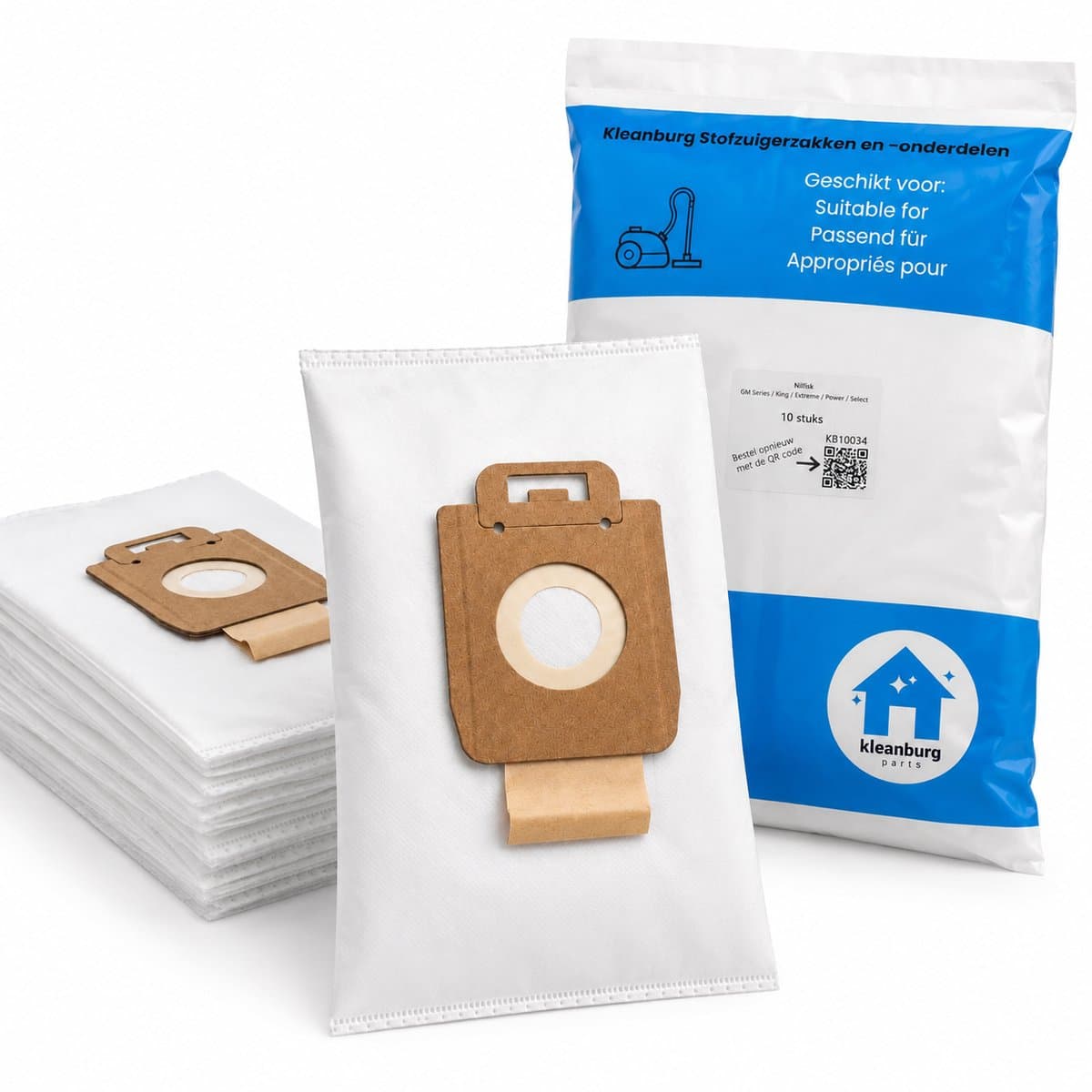 Kleanburg Stofzuigerzakken geschikt voor Nilfisk Extreme, King, Elite, Power en Select, 10 stuks, microfiber, met hygiënesluiting — afbeelding 1