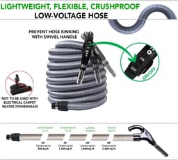 Centrale Stofzuiger Set - Stofzuiger Accessoires - Grondig Reinigen Huis - Luchtaangedreven Tapijtklopper - 35ft Slang - Zwart en Grijs — thumbnail 5
