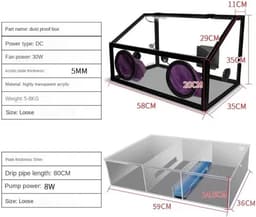 Stofbox Ventilator - Afzuigkap Slijpmachine - Stofvrij Werken - 30W Krachtige Zuigkracht - 58x35x35CM - Transparant — thumbnail 5