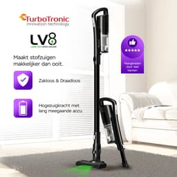TurboTronic LV8 Steelstofzuiger met kruimeldief zonder zak - Draadloos - Hoge zuigkracht - HEPA - lichtgewicht - 3 Snelheden -Harde en zachte vloeren - Zwart — thumbnail 2