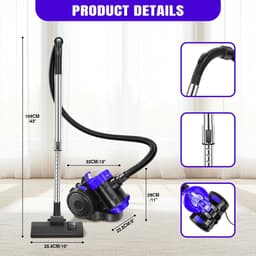 Stofzuiger Zonder Zak - Zakloze Stofzuiger met Filter - Turbo Stofzuiger - 1000W Cyclonische Stofzuiger - Stil en Compact - Lichtgewicht Stofzuiger met Automatisch Snoeroprolsysteem - Voor Tapijt, Harde Vloeren en Auto - 1,5L - Blauw - Paars — thumbnail 2