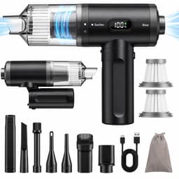 MSB HANDEL® 2-in-1 Auto Stofzuiger - Zuigen & Blazen - Kruimeldief - 7 Opzetstukken - Oplaadbaar - Handstofzuiger - Air Duster - Zwart — thumbnail 1