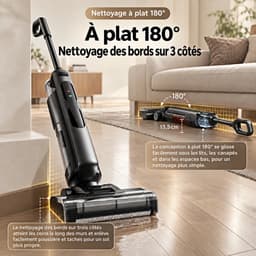 Draadloze Vloerreiniger & Nat-Droog Stofzuiger 3-in-1 – 17 kPa – 40 min Accuduur – Dweilen, Stofzuigen & Water Opzuigen – Zelfreinigend – Anti-Klit — thumbnail 2