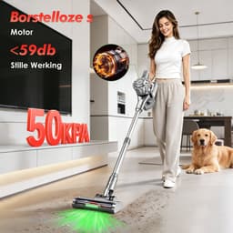 Adormii Steelstofzuiger Draadloos – 50 kPa Sterke Zuigkracht – Tot 60 Min Accuduur – Anti-haarwikkel Vloerborstel – 4 HEPA-filters – 1,6 L Stofreservoir – Groene LED Stofdetectieverlichting – Zilver — thumbnail 2