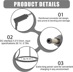 Oplader Geschikt voor Dyson V6, Dyson V7 en Dyson V8 modellen - Vervangende Geschikt voor Dyson - Stofzuigeradapter - Kabel 1,8 m — thumbnail 4