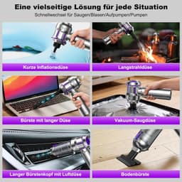 Stofzuiger draadloos - 4-in-1 Auto Stofzuiger -Kruimeldief - 1-knops zelflediging -16KPa - Oplaadbaar Handstofzuiger- Mini stofzuiger, ideaal voor dierenharen en auto-onderhoud - Zilver — thumbnail 2