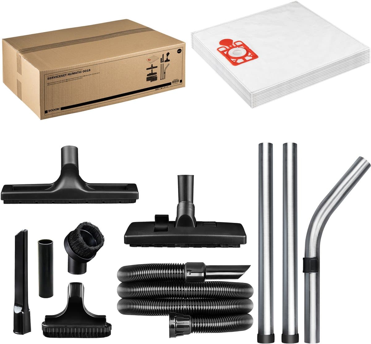SQOON® Giga Serviceset geschikt voor Numatic Henry, Hetty, James, PPR240 en vergelijkbare modellen, 20-delige set waaronder 10x stofzuigerzakken + zuigmonden + slang + zuigbuizen — afbeelding 1