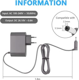 Oplader - 26.1V-lader - Geschikt voor Dyson V6 V7 V8-stofzuiger - Vervangende oplader - Kabel 1,8 m - netadapter voor stofzuiger - Stofzuiger Stroomadapter - Stofzuigeradapter - Stofzuigerlader - Universeel - netadapter — thumbnail 2