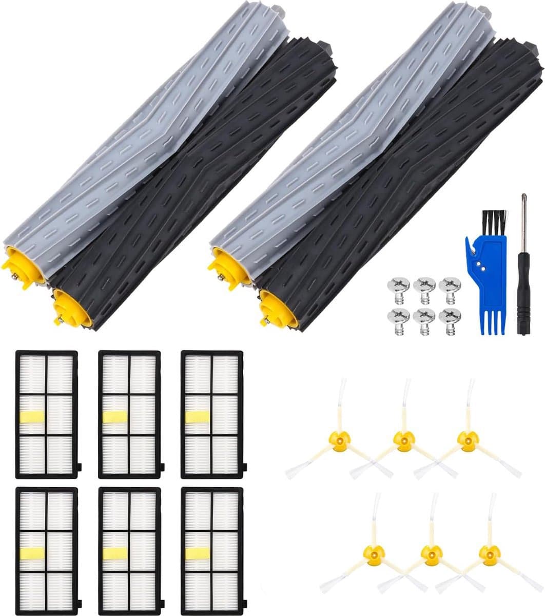 Reserveonderdelen geschikt voor iRobot Roomba 860 865 870 880 896 960 966 971 976 980 981, borstels accessoires voor Roomba 800 900-serie, 2 sets rubberen borstel, 6 filters HEPA, 6 zijborstel — afbeelding 1