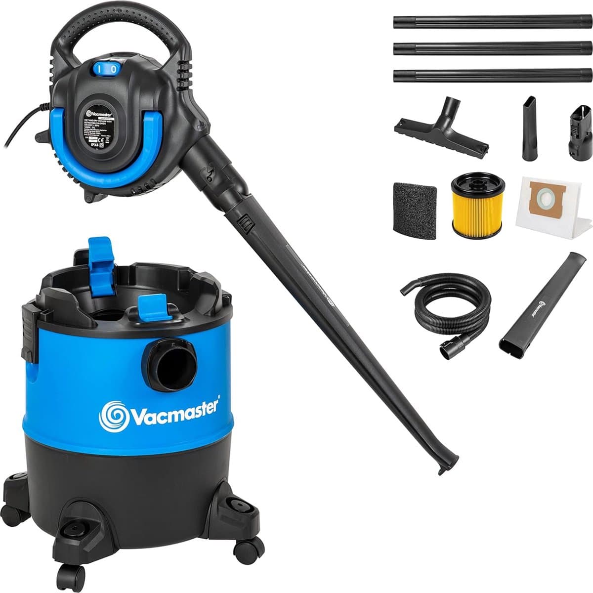 Vacmaster Nat- En Droog Stofzuiger - 23 Liter - 1200 Watt - Multifunctionele Stofzuiger Voor Thuis, Garage, Auto En Werkplaats - 2-in-1 Ook Te Gebruiken Als Bladblazer - Met Blaasfunctie - ‎Bouwstofzuiger - Waterzuiger - VQ1220PFC-03 — afbeelding 1