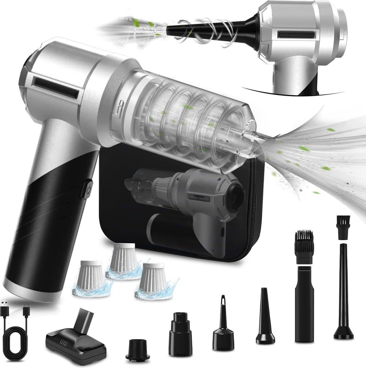 Handstofzuiger accu 18 kPA draadloos - 3 standen instelbaar - borstelloze motor - persluchtspray - stofblazer auto — afbeelding 1