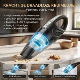 Kruimelzuiger Snoerloos – Handstofzuiger met 5 Opzetstukken – Oplaadbaar – Zwart — thumbnail 2