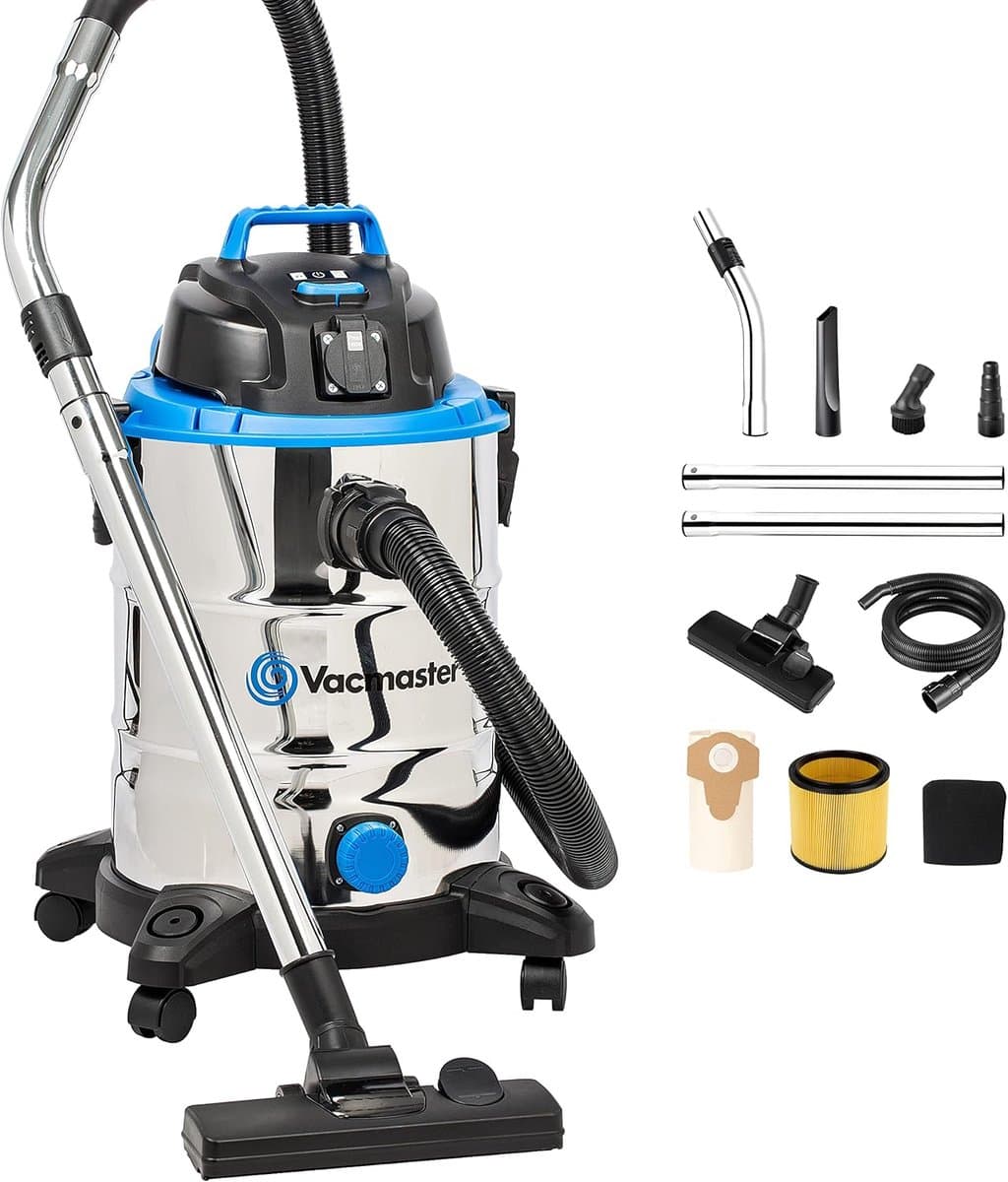Industriële Stofzuiger 30L – Nat- en Droogzuiger 1500W – RVS Reservoir – Auto-Start Stopcontact – Blaasfunctie — afbeelding 1