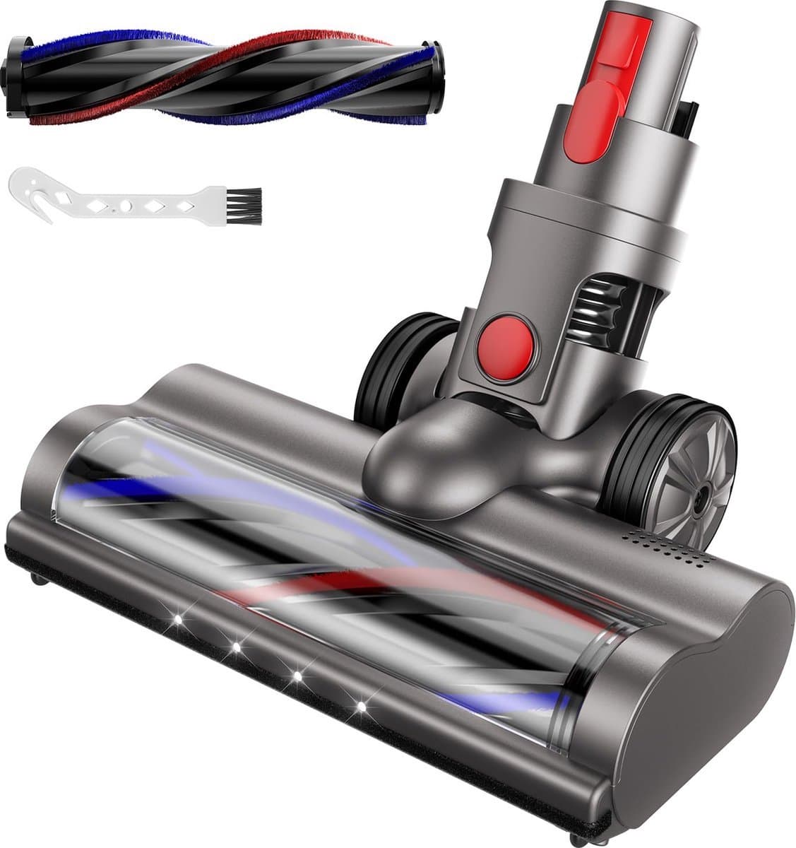 Stofzuigeraccessoires - Turbo Borstel - Geschikt voor Dyson V7 V8 V10 V11 V15 - Vloerzuigmond - Stofzuigermondstuk - voor harde vloeren en tapijten - met 4 LED-lampen - borstel — afbeelding 1