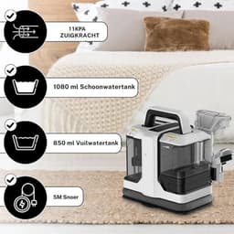 Verte Meubelreiniger - Draagbare Tapijtreiniger – 450 W - Krachtige Zuigkracht - Voor Bekleding en Vlekverwijdering – Handmodel Vlekverwijderaar voor Banken - Tapijten - Autostoelen - Matrassen en Stoffen – Wit — thumbnail 2