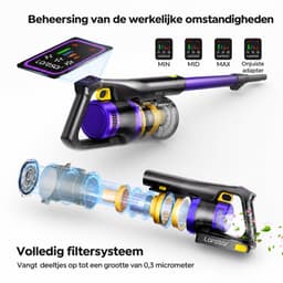Steelstofzuiger Draadloos - Steelstofzuiger Zonder Zak Op Accu - 550W - 55000PA - 2 in 1 - Ook Als Kruimeldief — thumbnail 2