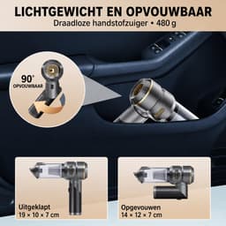 4-in-1 Draadloze Handstofzuiger & Air Duster – Opvouwbare Auto Stofzuiger – 16 kPa – 3 Standen – 80.000 RPM – USB-C – 11 Accessoires – Zwart/Goud — thumbnail 4