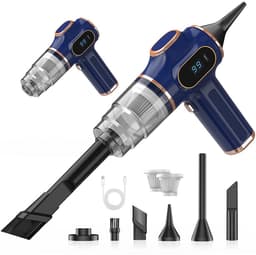 KZQ Handheld auto stofzuiger met LCD-scherm - Draadloze oplaadbare stofzuiger voor auto thuis kantoor en huisdierharen - 7-in-1 reinigingsset - Blauw — thumbnail 1
