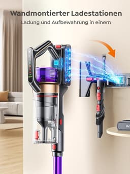 Draadloze Steelstofzuiger - Krachtige Zuiger - Efficiënt Huis Schoonmaken - 600W 50KPA Zuigkracht - 65 Min Looptijd - Paars — thumbnail 5