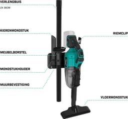 VONROC Krachtige accu steelstofzuiger – VPower 20V – Excl. accu & oplader – 0.6L opvangbak - Incl. 3 mondstukken, 2 verlengbuizen en flexibele slang — thumbnail 5