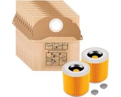 Accessoirespakket voor Karcher WD2 MV2 A2000 A2003 A2064 A2099 - Vervanging Stofzuigerzak 6.904-322 [Set 10] Vervanging Filter 6.414-552.0 [Set 2]