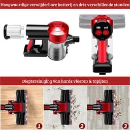 Stofzuiger zonder Zak – Op Accu – Tapijtreiniger – Vacuum Cleaner – Vlekkenreiniger – Draadloos – 150W – Rood — thumbnail 5