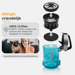 ETA Stellar Stofzuiger zonder Zak met ECO-motor en Opzetstukken – 1,5 Liter – Actieradius 10 Meter – Dubbele HEPA-Filter 10 en 12 – Zwart / Blauw — thumbnail 5