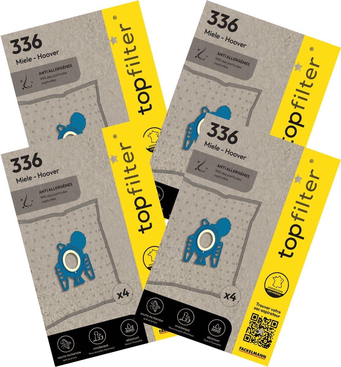 Set van 4 pakken van 4 stofzuigerzakken 64336 Miele en Hoover TopFilter Premium — afbeelding 1