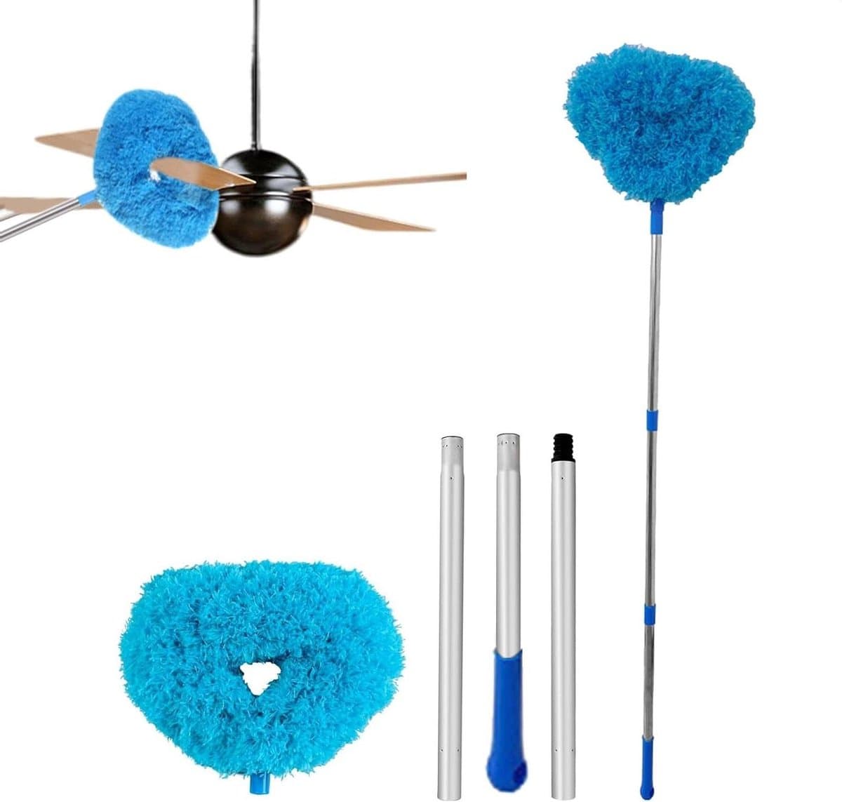 Ventilator Reiniger - Stofdoek Hoge Plafonds - Stof Verwijderen - Uitschuifbare Steel - Tot 126 cm - Blauw — afbeelding 1