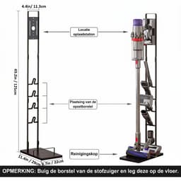 Universele Vrijstaande Stofzuigerhouder – Opbergstandaard voor Steelstofzuiger – Zwart Carbon Staal – Zonder Boren — thumbnail 2