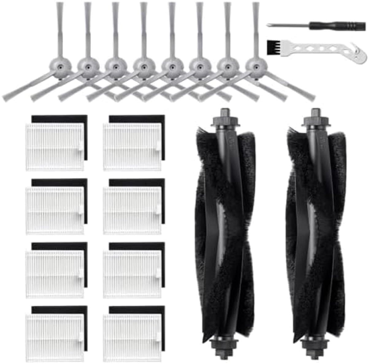 20-delige Vervangende Accessoireset voor Robotstofzuigers - Inclusief Hoofdborstels, Zijborstels, Filters, Reinigingsborstel en Schroevendraaier — afbeelding 1