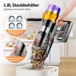 Elekiatech Steelstofzuiger - Steelstofzuiger Draadloos - Met 2 Accu’s - 70000Pa - 3 Standen Zuigkracht - LED-Display - 2200 mAh Accu - 20–70 Min Werktijd - 1,8L - Met Meubelborstel - Voor Tapijt, Harde Vloeren en Dierenharen - Paars — thumbnail 5