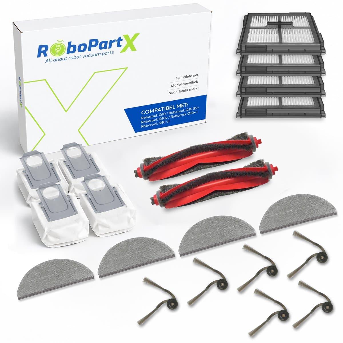 20-delige Accessoires Set Geschikt voor Roborock Q10 S5+ & Q10 S5 Robotstofzuiger - Complete Onderhoudsset met Hoofdborstels, Zijborstels, Hepa Filters, Dweilpads & Stofzakken - Onderdelen — afbeelding 1