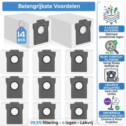 Namajunas-Stofzuigeraccessoires–stofzuigermond– Stofzuigermond & Stofzak van de stofzuiger voor Dreame en Mova robotstofzuigers – 14 stuks 4-laagse filterzakken – 99,9% filtratie, lekvrije afdichting voor dagelijkse reiniging — thumbnail 5