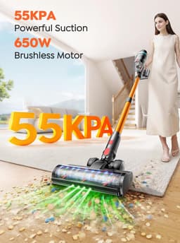 Draadloze Steelstofzuiger - Krachtige Stofzuiger - Huis Grondig Schoonmaken - Automatische Zuigkracht - 65 Min Werktijd - Oranje — thumbnail 3