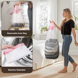 Ruime wasmand 100 liter met deksel en afneembare zakken – roze — thumbnail 2