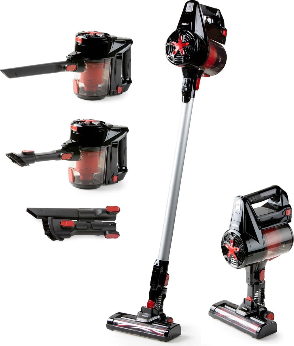 PRIMO PR504SV Steelstofzuiger Draadloos 3-in-1 - Stofzuiger Zonder Zak - Kruimelzuiger - HEPA Filter - Zwart/Rood — afbeelding 1