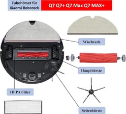 Accessoires geschikt voor Xiaomi Roborock Q7 / Reserveonderdelen Q7 / Q7+ Q7 Max / Q7 Max+ Plus. 1 hoofdborstel, 3 zijborstels, 3 filters, 3 schoonmaakdoeken, 1 schroevendraaier, 1 reinigingsborstel. — thumbnail 2