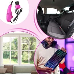 Mini Stofzuiger - Draadloze Cleaner - Toetsenbord Reinigen - USB Oplaadbaar - 19.7 cm - Roze — thumbnail 3