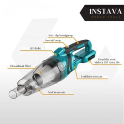 Instava Kruimeldief met LED Licht – Geschikt voor Makita LXT 18V Accu – Draadloze Handstofzuiger – 10kPa Zuigkracht – 750ML – Zonder Accu – Kruimeldief voor Auto & Huis — thumbnail 3