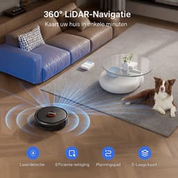 Robotstofzuiger TEENDOW D10Smax met 3 zuigstanden tot 4500Pa, 250 ml watertank, LDS-laserdetectie, app- en Google-assistentbesturing, lange accuduur van 120 minuten, stil (<70dB), en automatische oplading. — thumbnail 3