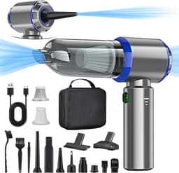 2‑in‑1 draadloze accu‑handstofzuiger en stofblazer, 18000PA sterke autostofzuiger, 3 snelheden, 200000 tpm, persluchtfunctie, multifunctionele stofzuiger voor auto, keuken, pc, bank en kantoor（blauw） — thumbnail 1