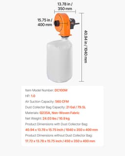 Stofafzuigsysteem voor Wandmontage, 1 Pk, 951,45 M³/U, Stofafzuiger met 2,5-Micron Stofopvangzak Van 79,5 Liter, Geschikt voor Houtbewerking, Werkplaatsen en Industriële Toepassingen — thumbnail 3