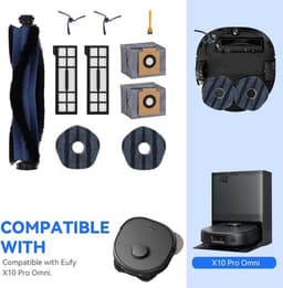 10-delige accessoireset Geschikt voor Eufy X10 Pro Omni Vacuüm Cleaner Robot - Reserveonderdelen - 1 Hoofdborstel - 2 Zijborstels - 2 Cartridges - 2 Doeken - 2 Stofzakken - 1 Kleine Borstel — thumbnail 2