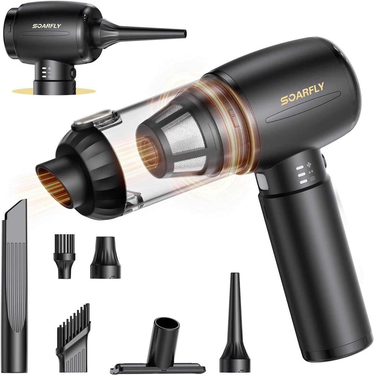SnelShoppen - Handheld Stofzuiger Draadloos 25000 Pa 4-in-1 Mini Stofzuiger met LED Licht, Krachtige Accu, Ideaal voor Auto, Keuken, PC en Sofa — afbeelding 1