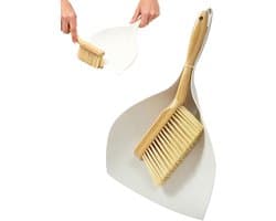 Mini Stoffer Blik - Handbezem Set - Kruimels Opvegen - Houten Handvat - Compact Formaat - Natuurlijk