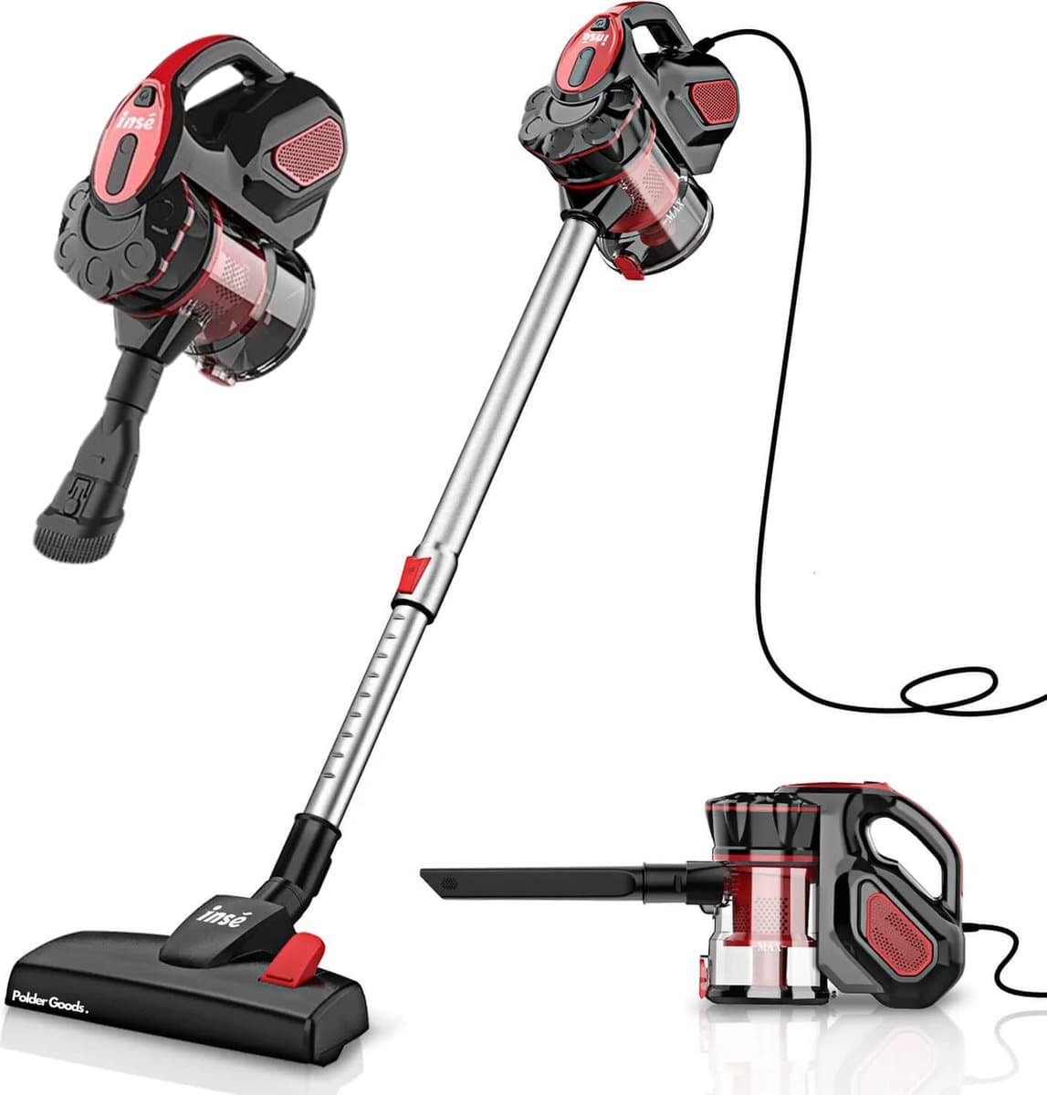 Steelstofzuiger met snoer - 3 in 1 Stofzuiger zonder zak - 3 verschillende opzetstukken - 600W - Rood — afbeelding 1